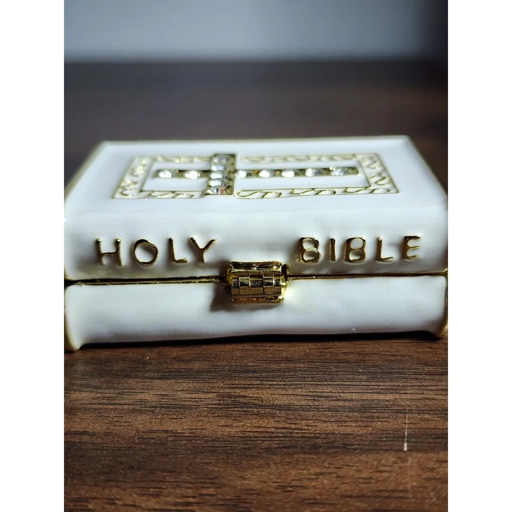 Bible With Cross Metal Enameled Rhinestone Hinged Mini‎ 3